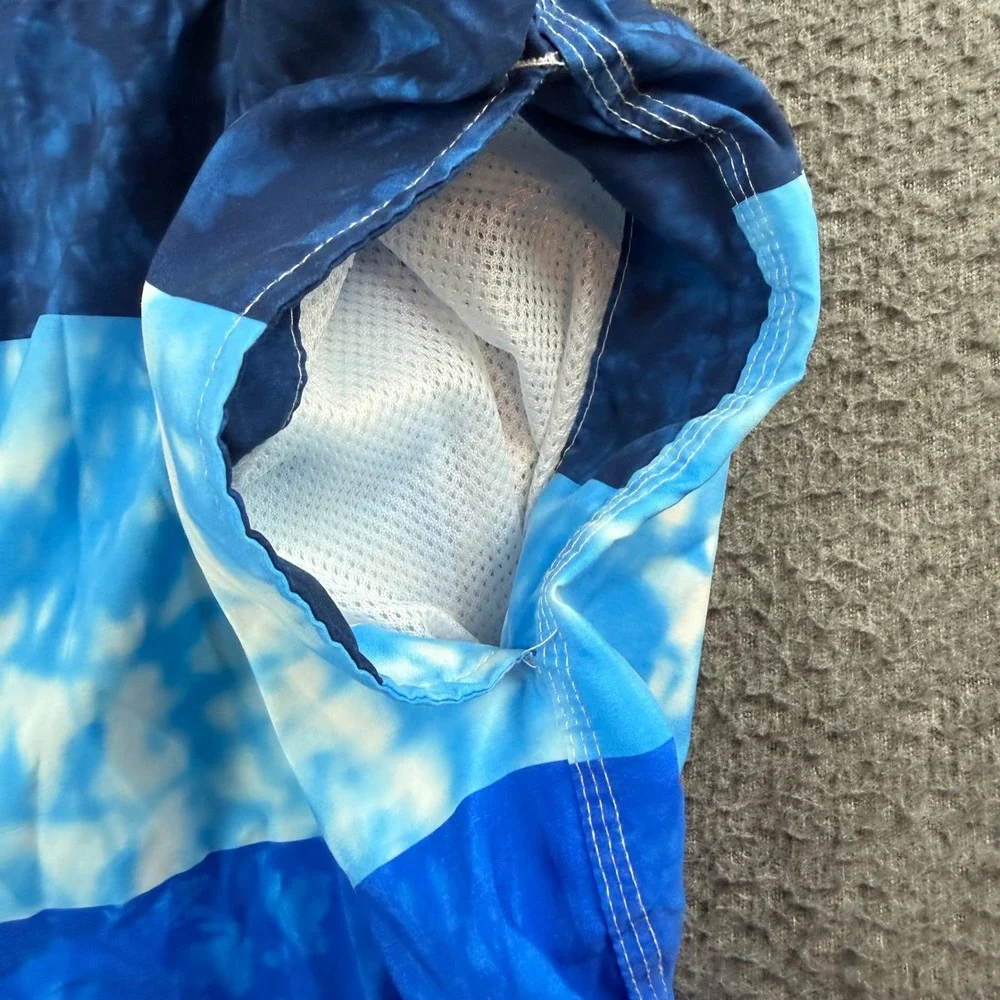 Big Wave Fun Club Swim Trunks Men's 4XL Blue Tie Dye Colorblock Board Shorts